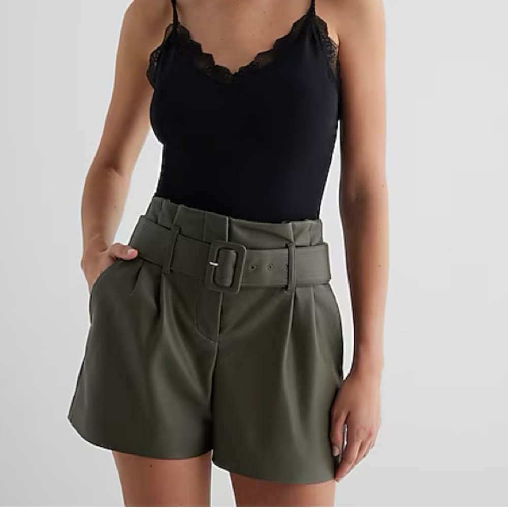 Express Stylish Green Faux Leather Women Shorts